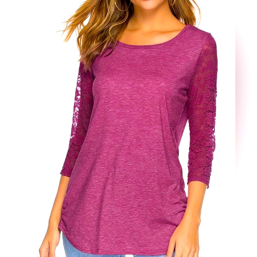 Women’s Small Purple 3/4 Laced Sleeve Round Neck Top